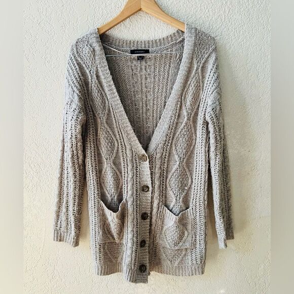 Atmosphere Tight Knit Cable Cardigan Sz 10 Tan Button Down Cottagecore - Picture 2 of 9